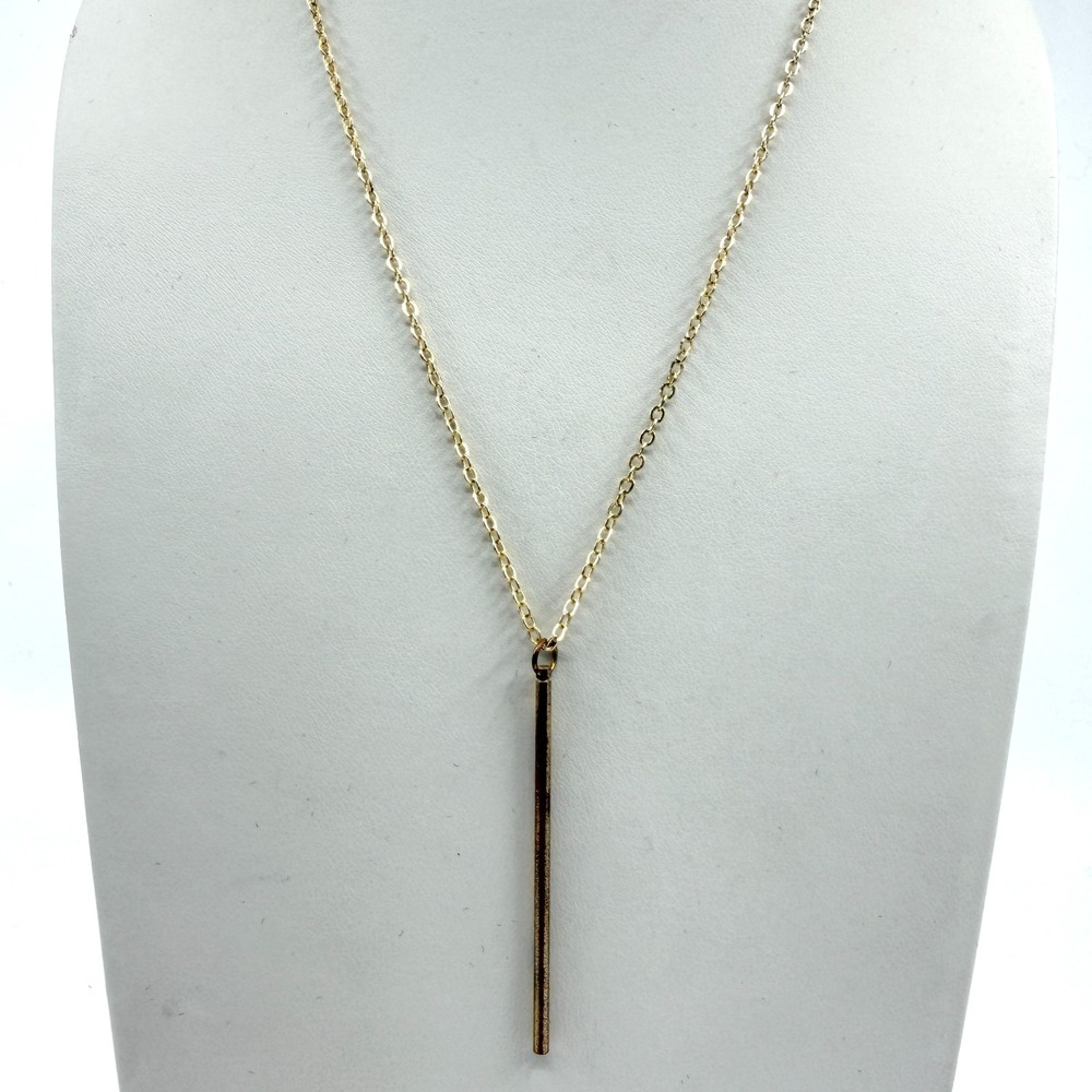 Gold Tone Minimalist Bar Pendant Necklace Essential Layering Statement Dainty